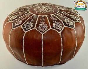 Brown Tan Moroccan <b>Pouf</b> Leather <b>Pouf</b> Ottoman Pouffes Moroccan - Product Image 1