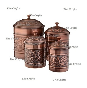 Boîtes antiques en cuivre en vrac pour épices Conteneur de stockage des aliments Lot de 4 boîtes profondes à des prix raisonnables - Product Image 3