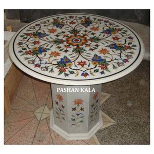 Tableros de Mesa con Incrustaciones de Artesanía en Piedra de Mármol Blanco Antiguo - Product Image 1