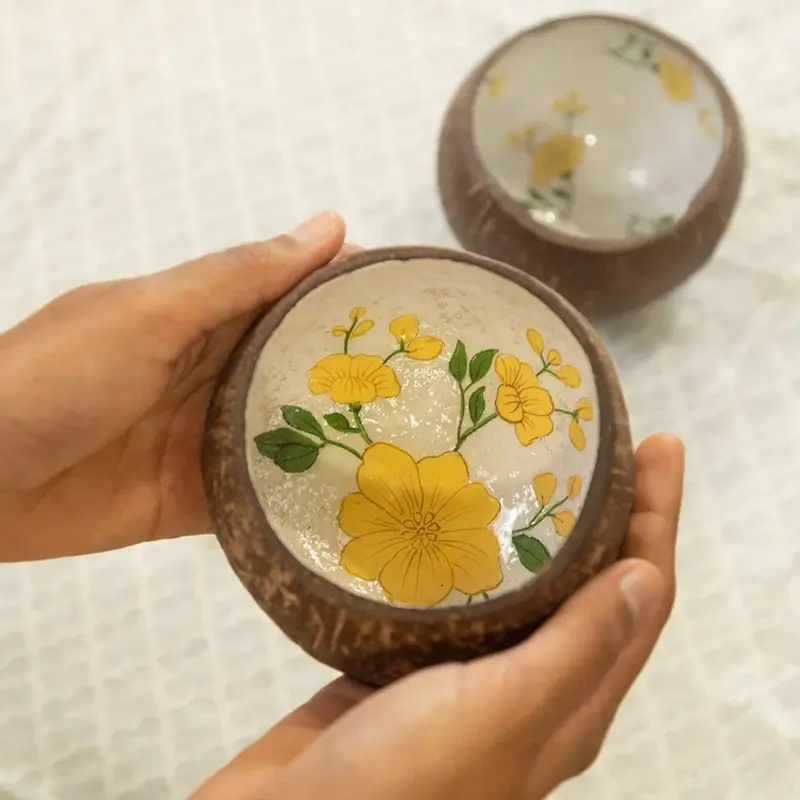 Экологически чистая чаша ручной работы из натуральной скорлупы кокоса, десертная чашка, лакированная внутренняя чаша