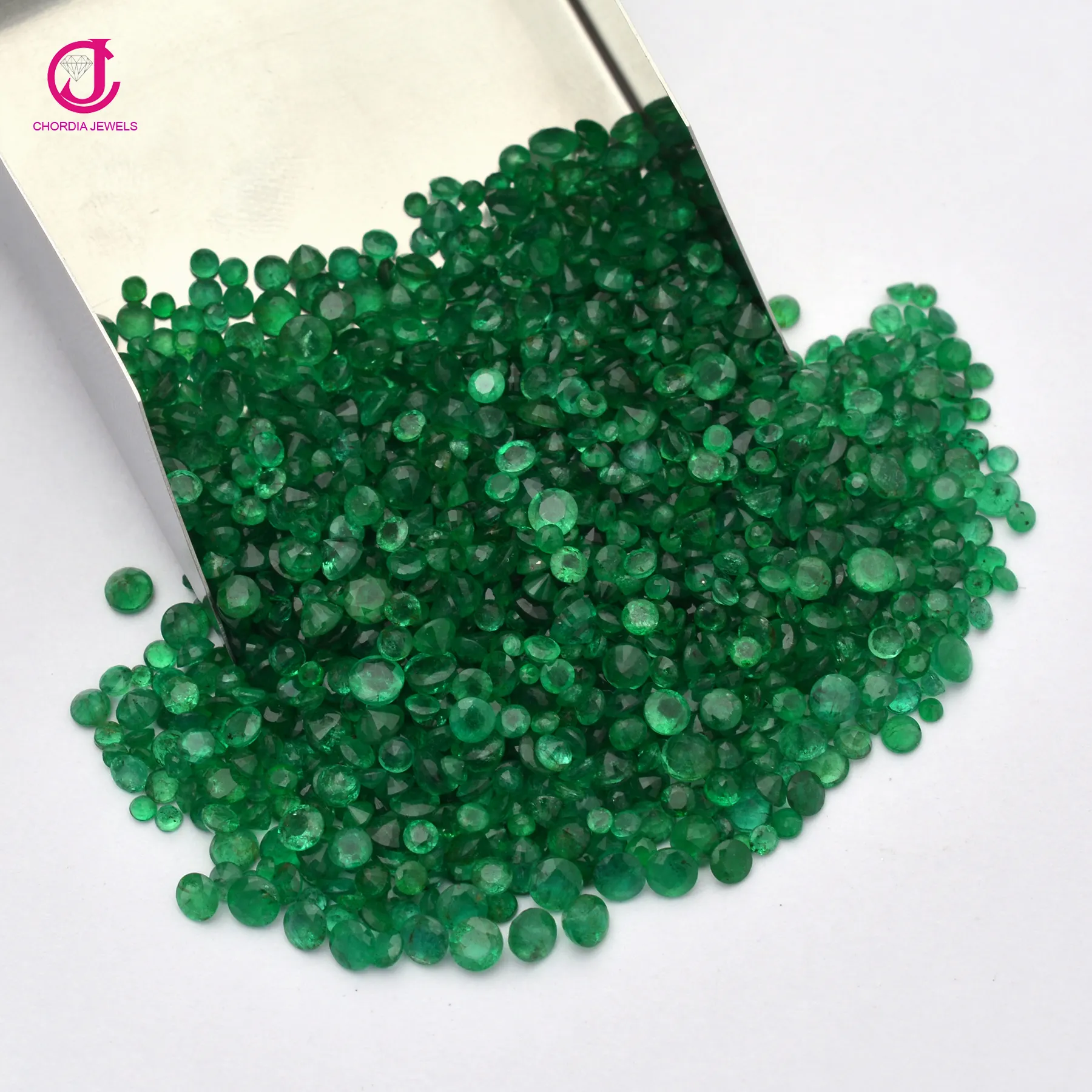Rotondo sfaccettato taglio preziosa pietra preziosa lotto prezzo all'ingrosso dall'india naturale CJ-EM-1-11 ZM 1.5MM-2.5MM genuino verde smeraldo