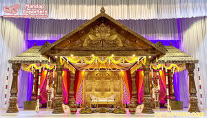 Mega Tri Pillars Base para Mandap de Boda, Mandap de Madera para Ceremonia de Boda India Glamorosa en el Reino Unido, Decoración de Mandap para Boda del Sur de la India, Nueva York - Product Image 3