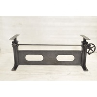 Base de table à manger réglable à levage manuel en fonte, design ferme américaine antique, avec plateau en bois massif, mobilier industriel pour la maison