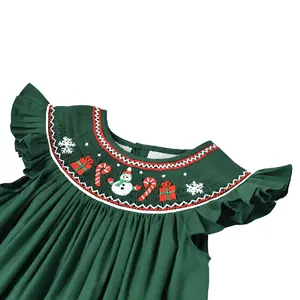 High Quality Christmas Girl Dresses Hand Smocked Girl's Dress With Embroidery Extremely Sharp And Perfect