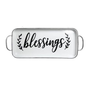 Plateau de service personnalisé avec poignée en métal, fait à la main, en émail blanc, personnalisé, unique, élégant, vintage - Product Image 1