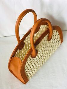 Bolso de Mimbre de Ratán con Cuero Vacuno Genuino Marrón Claro con Cierre de Cremallera - Product Image 5