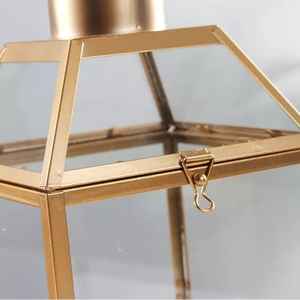 Bougeoir en métal doré avec verre, lanterne pour décoration intérieure ou mariage - Product Image 4