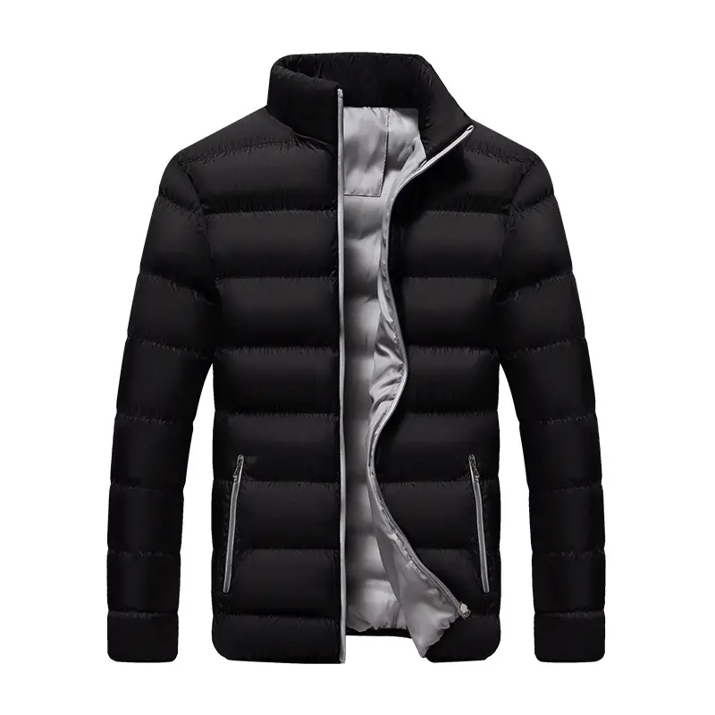 Groothandel Winter Man Mode Jas Met Lange Mouwen Stand Kraag Warm Houden Eenvoudige Effen Kleur Katoenen Jas Voor Mannen Kleding