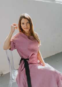 Robe en crêpe couleur chocolat pour femme, vêtements pour femmes, en lin, col rond, manches mi-longues, nouvelle collection à la mode, 2020 - Product Image 4