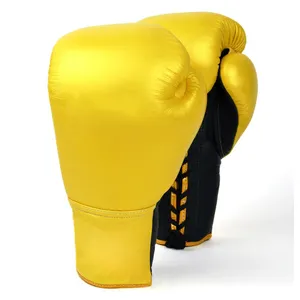 高品质定制黄色系带拳击手套价格便宜Pu皮革拳击手套