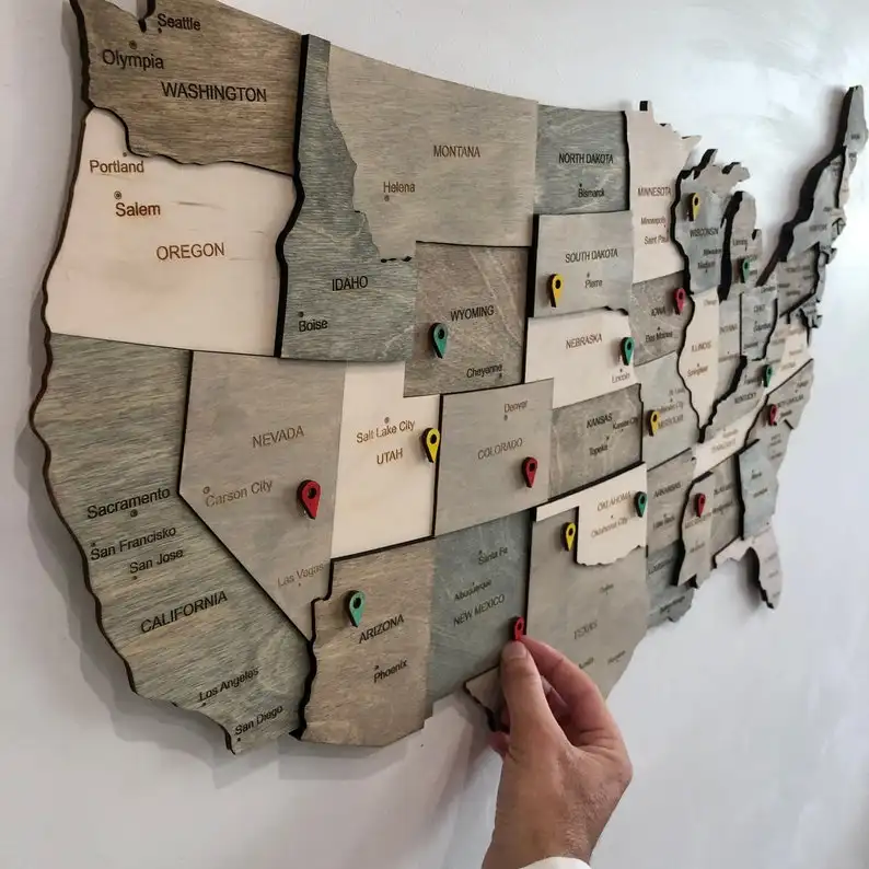 Wood United States Map US Wood Wall Art USA Travel Wooden US Map