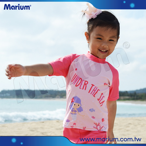 Rashguard bleu unisexe pour enfants avec motif sirène adorable, manches courtes, 84% polyester + 16% élasthanne - Product Image 3