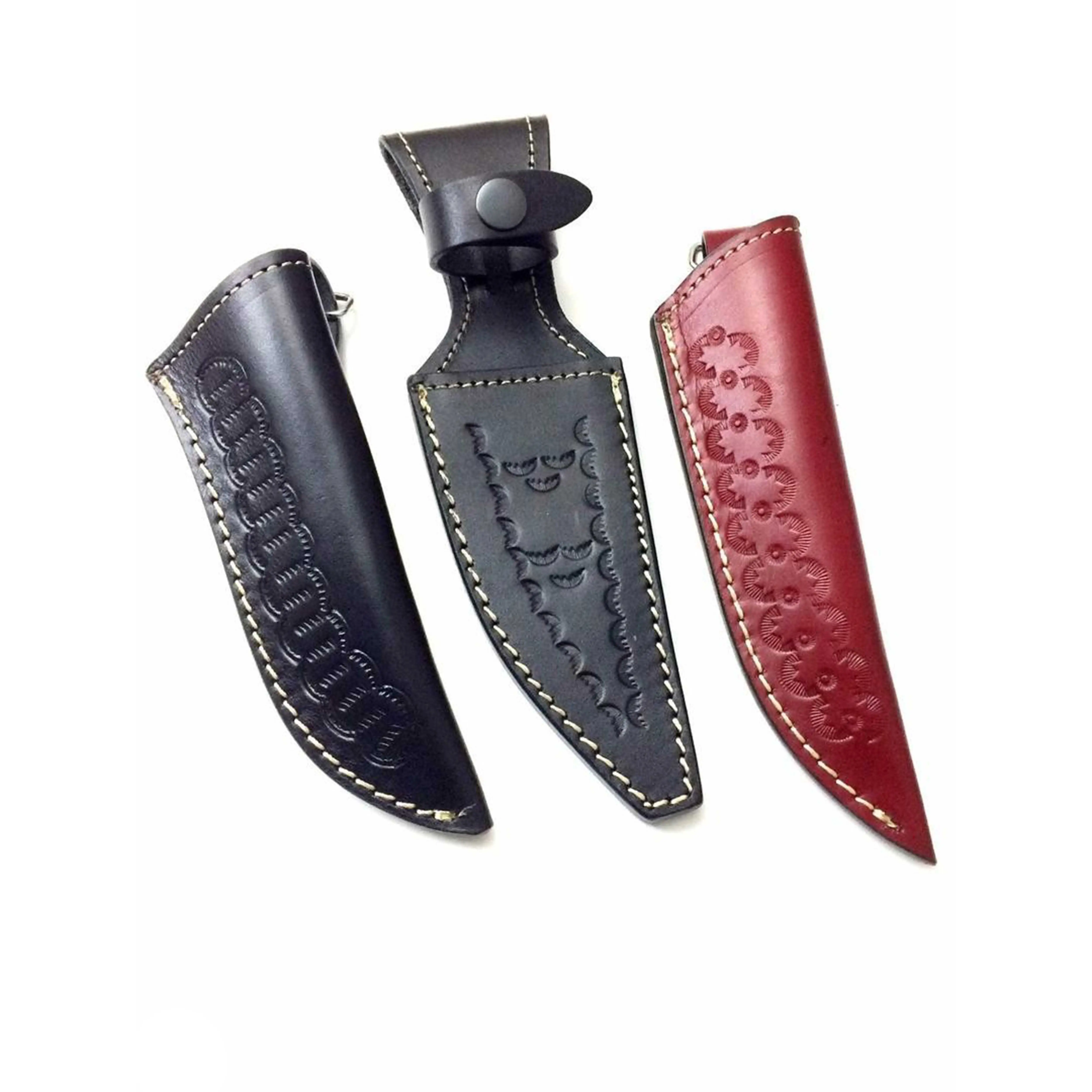 2021 di vendita calda 3 pezzi con guaina in pelle a grana ricca, progettata in modo univoco per coltelli a lama fissa con supporto ODM