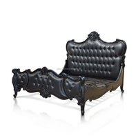 Chesterfield-Bett mit gepolstertem Kopfteil, handgefertigt und in Schwarz lackiert.