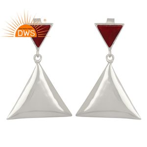 Pendientes de plata de ley con gema de corindón de Rubí, pendientes triangulares de pirámide, venta al por mayor - Product Image 1