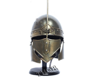 Medieval Nasal Norman Helmet Halloween Costume Viking Reenactment Armor Helmet Silver Polished W/Wooden Stand - Product Image 2