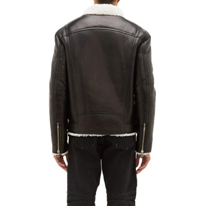 OEM Custom New Fashion <b>Men</b> <b>Shearling</b> Lined Faux Leather Flight <b>Jacket</b> Winter Bomber <b>Jacket</b> Wholesale - Product Image 3