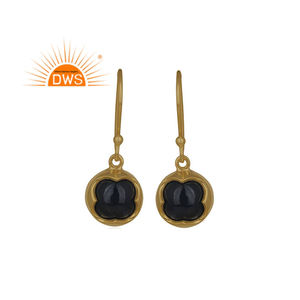 Pendientes de Plata de Ley 925 de Alta Calidad, Chapados en Oro, con Ónix Negro Natural, para Mujer, Fabricante de Joyería - Product Image 1