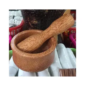 Mortero de madera de Coco para hierbas y especias, herramientas de cocina, trituradoras de madera Kaylin whatsapp + 84817092069 99 DATOS dorados