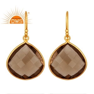 Smoky <b>Quartz</b> Gemstone Designer <b>Earring</b> Manufacturer Jewelry 925 Sterling Silver Gold Plated Drop <b>Earring</b> Jewelry Wholesaler - Product Image 1