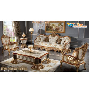 Conjunto de sofá tallado a mano estilo americano para sala de estar, juego de 5 plazas, acabado dorado brillante - Product Image 1