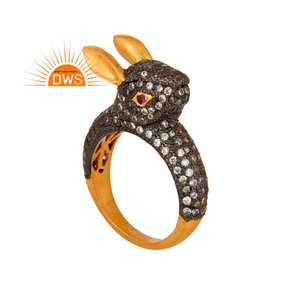 & Zircon Gemstone Rabbit Shape Ring 925 Sterling Silver Cubic Zirconia Natural para mujeres Fabricante de joyas Chapado en oro de moda - Product Image 1