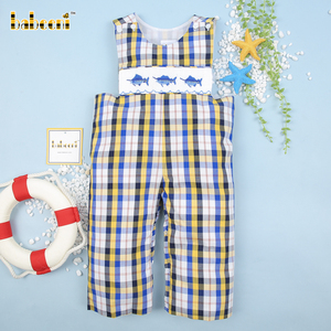 Mono de niño personalizado ODM/OEM con estampado de marlín y fruncido, 100% algodón, certificado OEKO-TEX, con botones, venta al por mayor, para bebés de 2T - Product Image 2