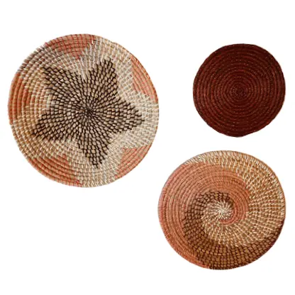 Placa redonda de tricô artesanal estilo boêmio para decoração de paredes de ervas marinhas feito de bambu e material de PC