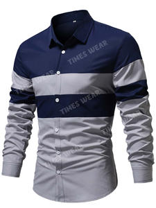 Camisa de manga larga ajustada para hombre, vestido Formal informal, con botones, dos tonos - Product Image 3