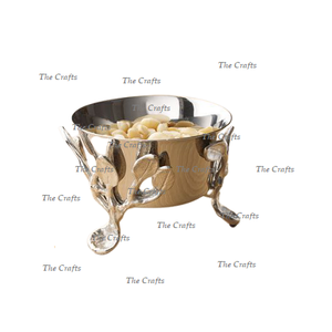 Cuenco para servir de acero en color plateado y dorado con soporte de latón, cuenco decorativo, cuenco para frutas, cuenco para chocolate - Product Image 2