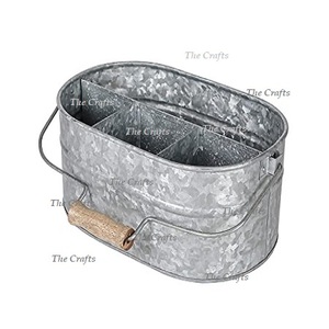 Porta Cubiertos Galvanizado de Cuatro Compartimentos con Mango de Madera, Tamaño y Forma Personalizados, Porta Cubiertos en Venta - Product Image 1