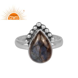 Bague en pierre précieuse Labradorite naturelle, anneau réglable en argent anodisé, fait à la main, vente en gros, bijoux fantaisie - Product Image 1