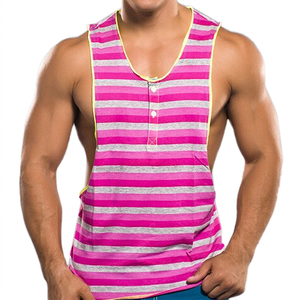 Custom gym men's active tank top men's <b>stringer</b> tank top with button - Product Image 1