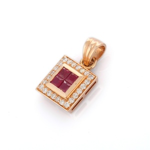 จี้เพชรสีโรสโกลด์14K ทรงสี่เหลี่ยมพลอยทับทิมมีค่าแบบคลาสสิกเครื่องประดับสำหรับงานหมั้นงานแต่งงาน - Product Image 1