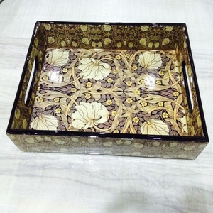 Enamel Serving <b>Tray</b> With Floral Design Designer Food Serving <b>Trays</b> Distressed Wood Serving <b>Tray</b> - Product Image 3