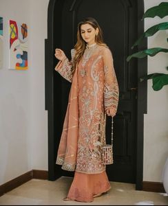 NEW DESIGNER LONG <b>TOP</b> WITH PLAZO DRESS EMBELLISH EMBROIDERY WITH CRYSTAL GLASS BEADS,DABKA,WORK for Party-WEAR/WEDDING@ 2022 - Product Image 1