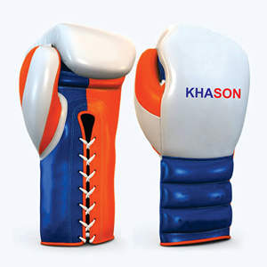 Venta al por mayor profesional mejor diseño logotipo personalizado metálico Khason guantes de boxeo ajustables para correa térmica/aislada 8-16 OZ - Product Image 1