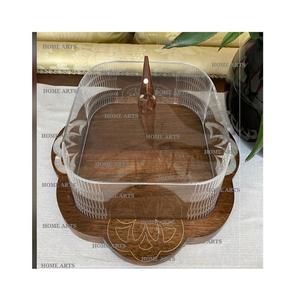 Bandeja para servir comida de madera maciza con cubierta acrílica Tamaño y forma personalizados Bandeja para servir dulces con cubierta - Product Image 1