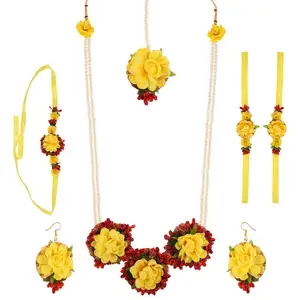 Ensemble de bijoux indiens de mariée, motif floral, mariée, pour femmes, vente en gros, jaune, vente en gros
