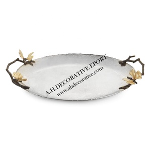 Plateau de service de bonbons ou de collations de forme ovale pour décoration de Table, plateau de service en métal solide de Style moderne avec poignées - Product Image 1