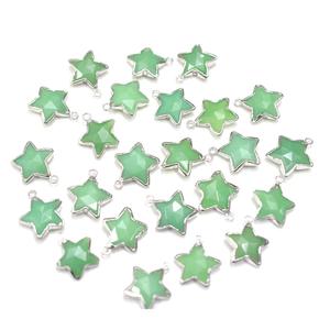 Chrysoprase Chalcedony 14–16mm Star Shape Brass Silver Plated Pendant with Bail For Jewellery Making - Product Image 2