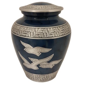Urnes funéraires pour cendres humaines, finition brillante émaillée, motif oiseaux et feuilles gravés, pour retour à la maison. - Product Image 1