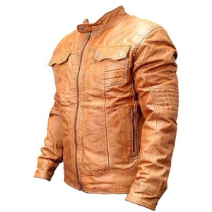 Chaqueta de Cuero Auténtico para Hombre, Nueva, Suave, Impermeable, Resistente al Viento, Ecológica, Estilo Vintage, Lavado Antiguo, Marrón y Negro, con Cierre, Casual Elegante, Estilo Motero - Product Image 2