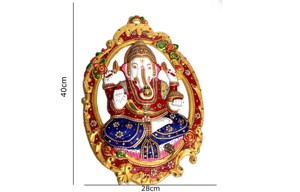 Artesanía Nirmala, Decoración de Pared Ovalada Religiosa Multicolor de Metal Hecha a Mano con Ganesh de Rajasthan, para Regalo Corporativo - Product Image 3
