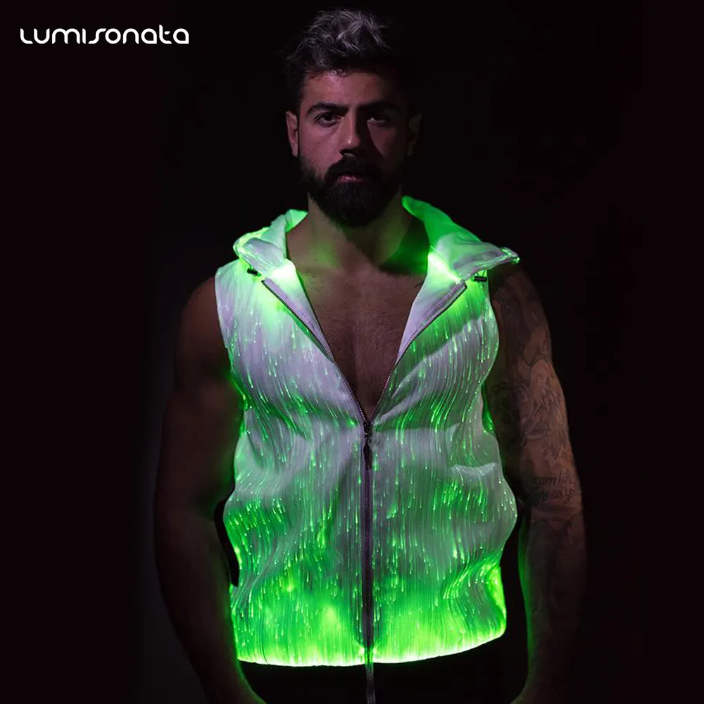 Night sport hoodie vest and performance luminous Jacket in music party sleeveless and zipper top hoodie