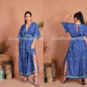 Comprar Bohemia Casual vestido hendidura lateral largo Maxi vestido de ropa de Maxi de seda de verano moda vestido de Boho vestido, vestido de - Product Image 3