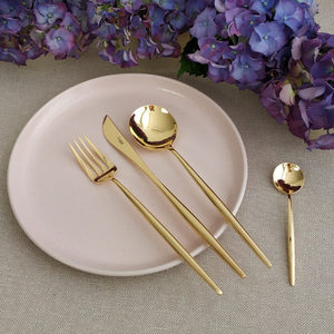 Tenedor de latón Cuchara Vajilla de comedor para el hogar Cuchara para servir Mango Cubiertos completos de oro Cubiertos para la venta Venta - Product Image 5