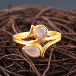 Bagues en calcédoine rose à facettes pour femmes, nouveau design de mode, élégantes, faites à la main, en plaqué or mat, bagues ouvertes réglables, bijoux - Product Image 3