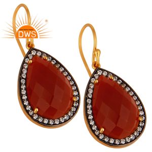 Indian 925 Silver <b>Earrings</b> Wholesale Gold Plated Jewelry Supplier CZ & <b>Red</b> Onyx Gemstone Pear <b>Drop</b> <b>Earrings</b> Jewelry Wholesaler - Product Image 2