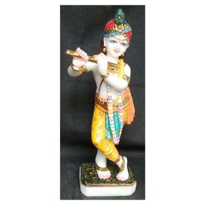 Estatua de pie del Señor Krishna pintada a mano, venta al por mayor indio de mármol blanco puro, al mejor precio - Product Image 1